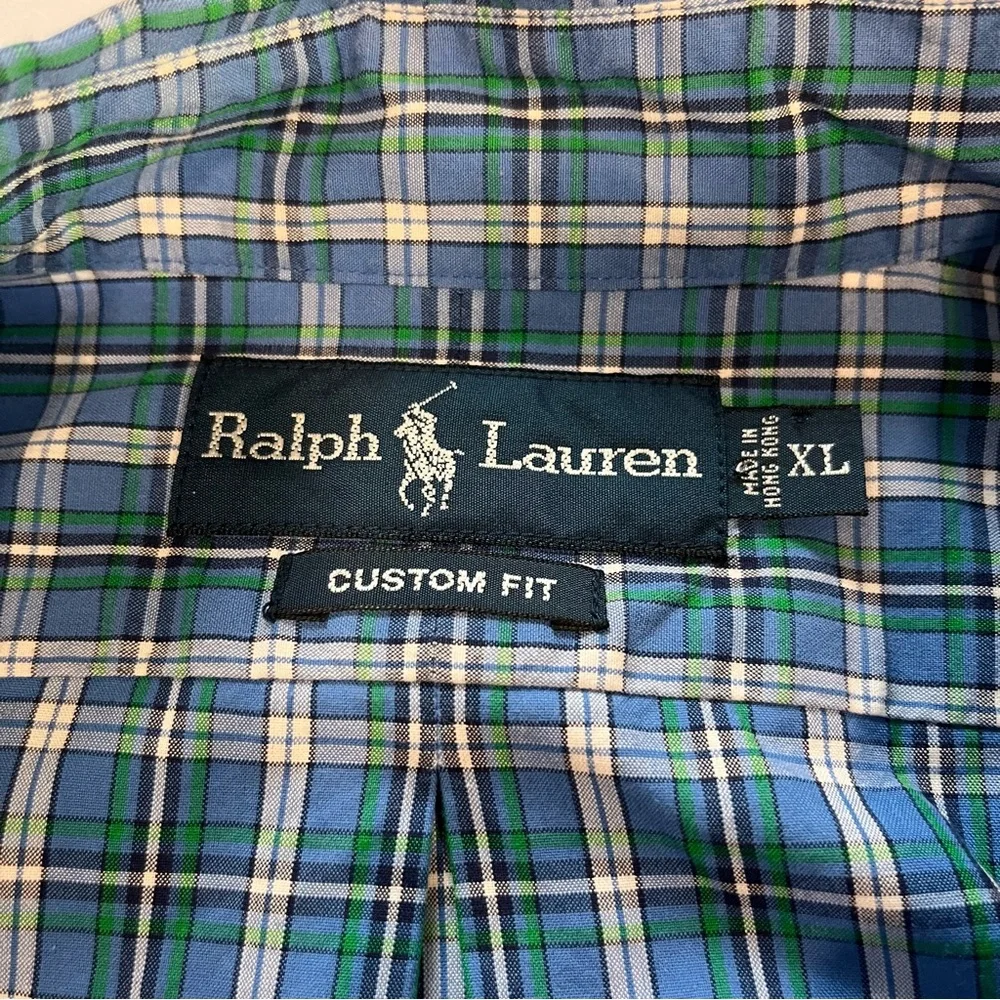 Polo Ralph Lauren Blue Green Plaid Cotton Button Down‎ Shirt XL